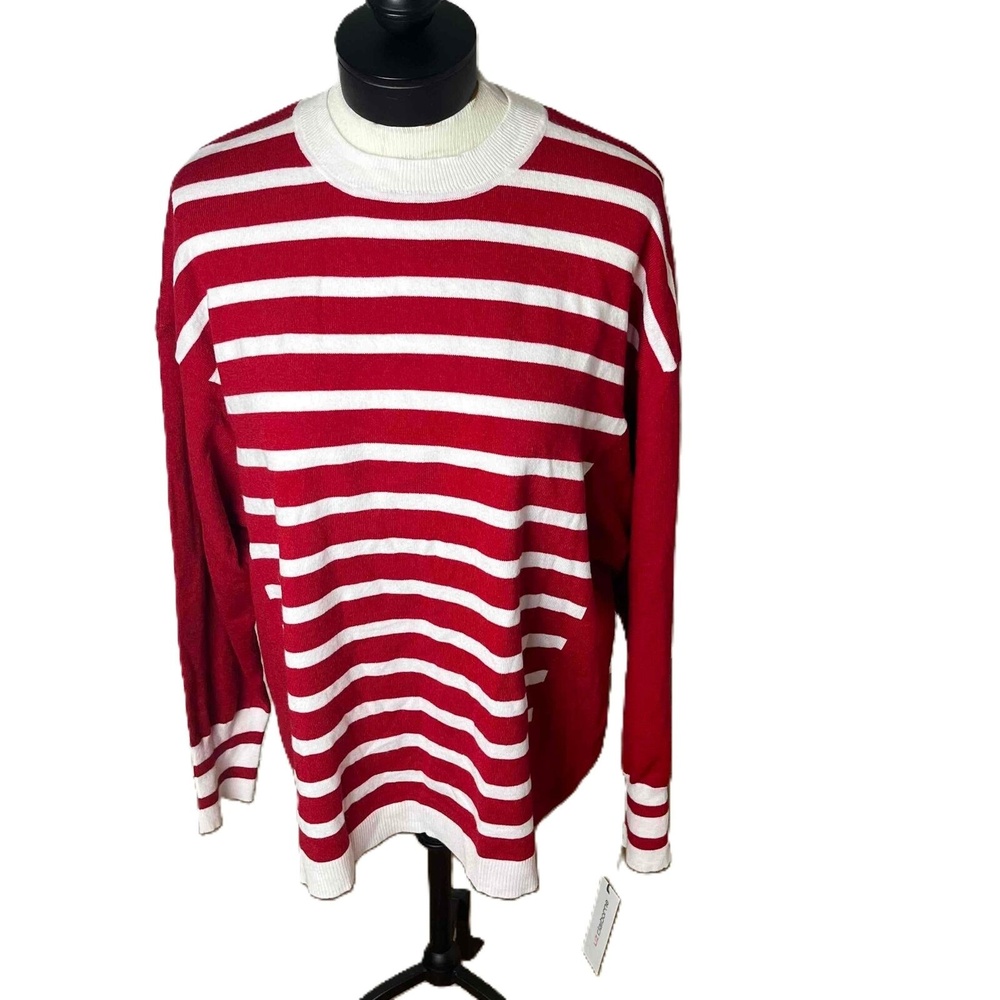 NWT Liz Claiborne Red White Striped Pullover‎ Sweater XXL